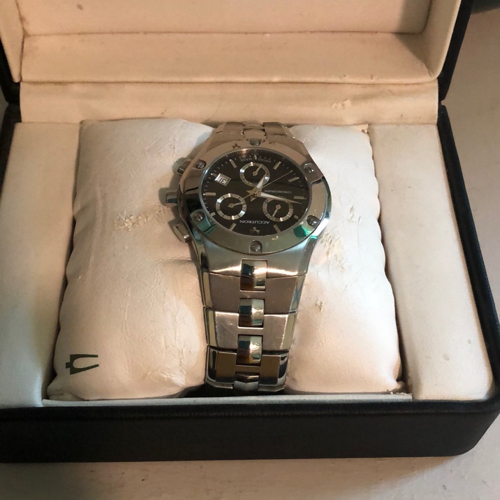 Men’s Accutron Bulova stainless steel watch.